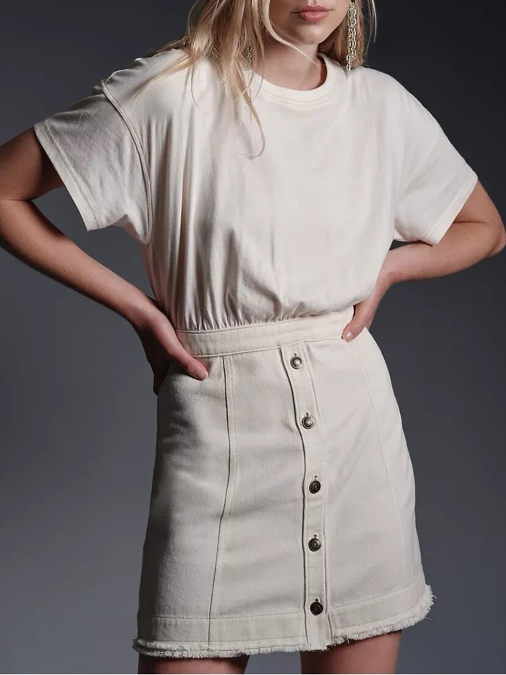 Cream Button-Front Mini Dress - Women's Short Sleeve